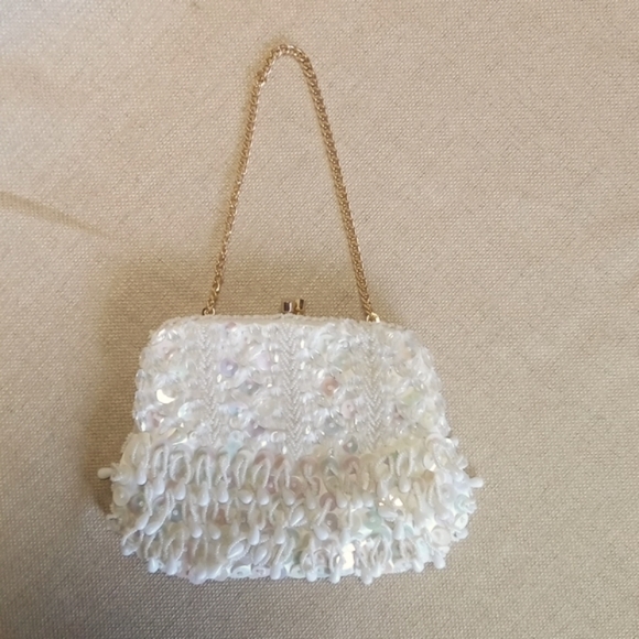 Vintage White Satin and Beaded Evening Bag - Picture 3 of 9